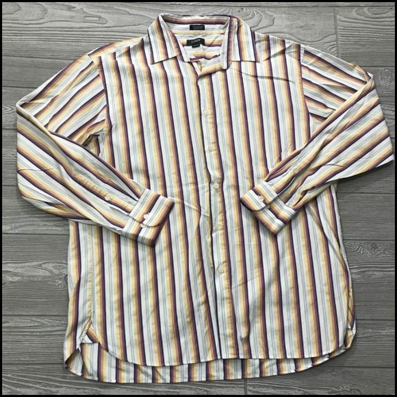 J. Crew Mens Large Button Down Striped 2-Ply Shirt (B1)